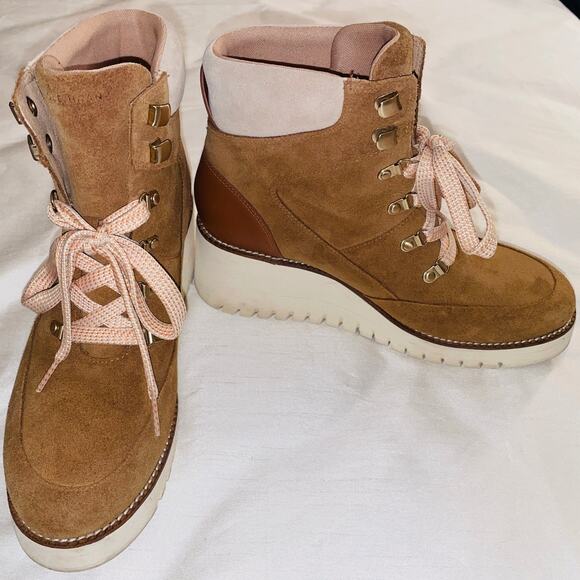 Cole Haan Zerogrand City Wedge Hiker Booties - Women's Size 8B - Carmel Leather - Picture 1 of 11
